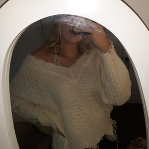 Distressed v-neck sweater